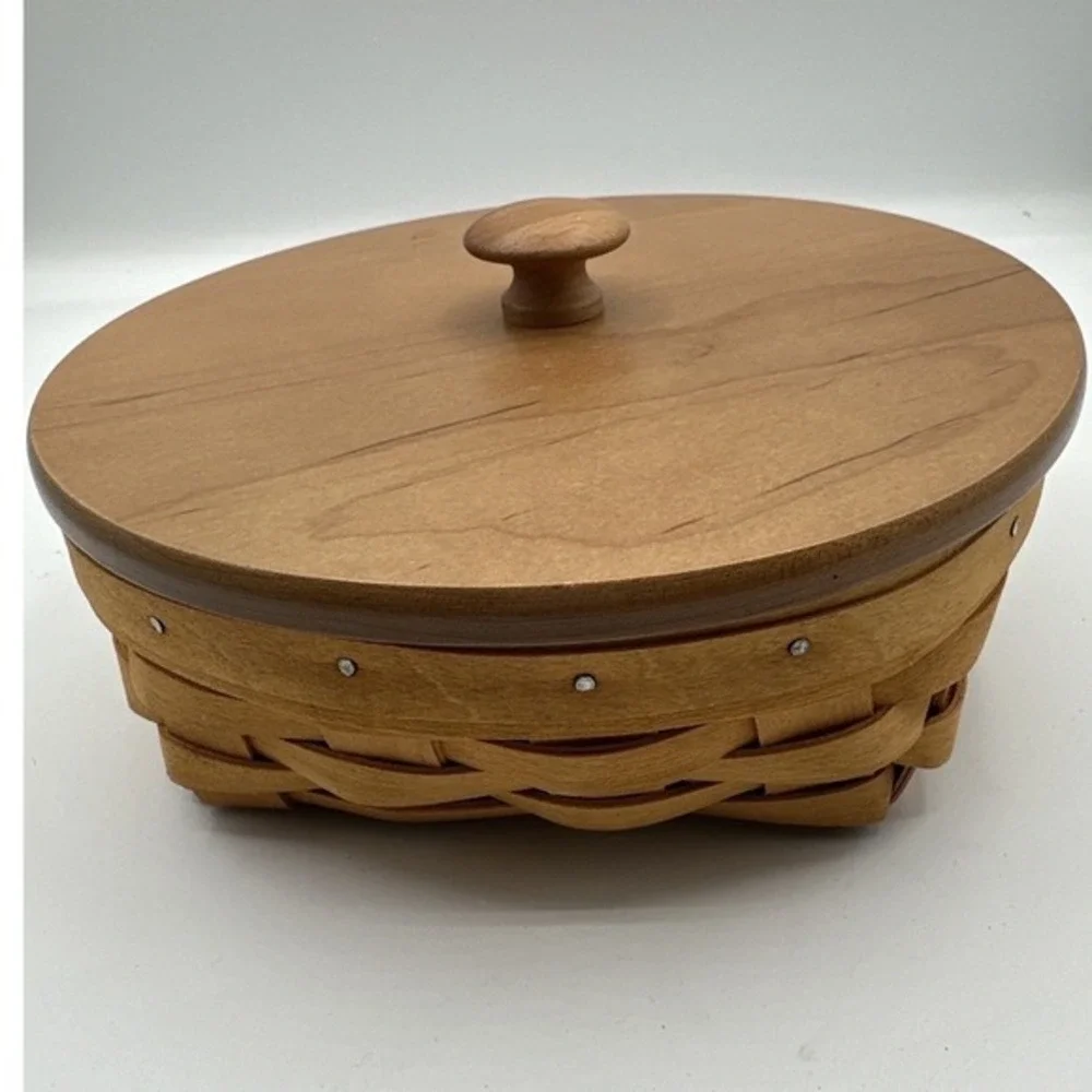 Longaberger 2001 Handwoven Oval Basket WoodCrafts Lid Vintage Cottagcore Chic 18